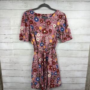 Girls ModCloth Princess Highway Mauve Floral Button Down Tie Waist Dress